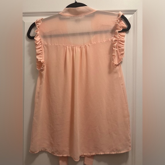 Forever 21 Sleeveless Sheer Chiffon Ruffle Tie Front Blouse Pink - Picture 2 of 3